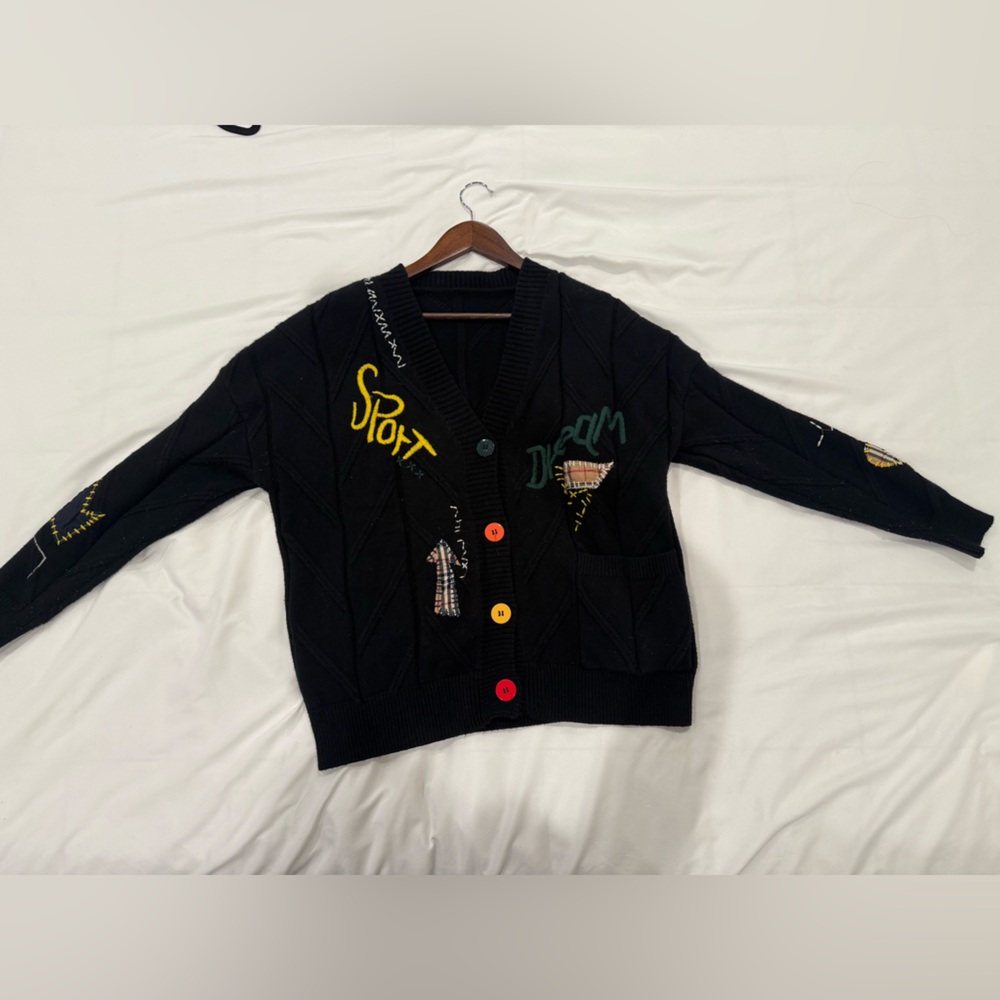 Colorful Button Black Cardigan